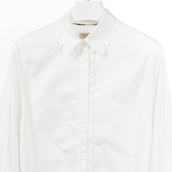 Burberry White Cotton-Poplin Scalloped-Trim Buttoned Shirt - Picture 3 of 12